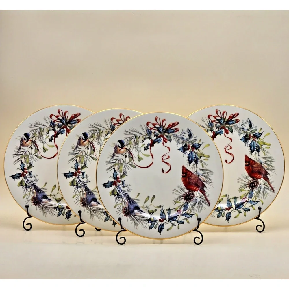 Lenox Winter Greetings Dinner Plate Set of 4 USA Millennium 10.75 Fine Ivory VTG